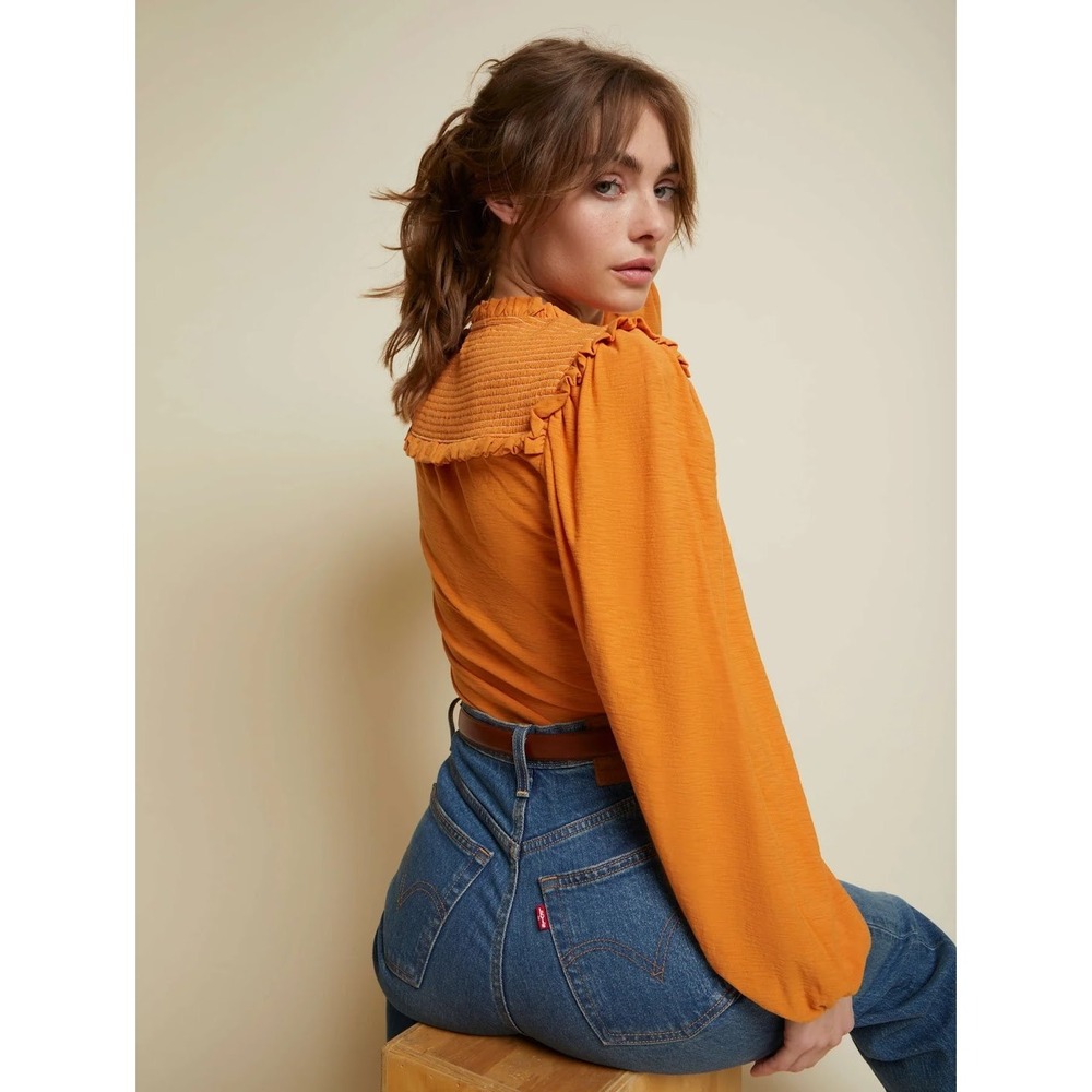 Nation LTD Dolly Smocked Shoulder Tee in Persimmon